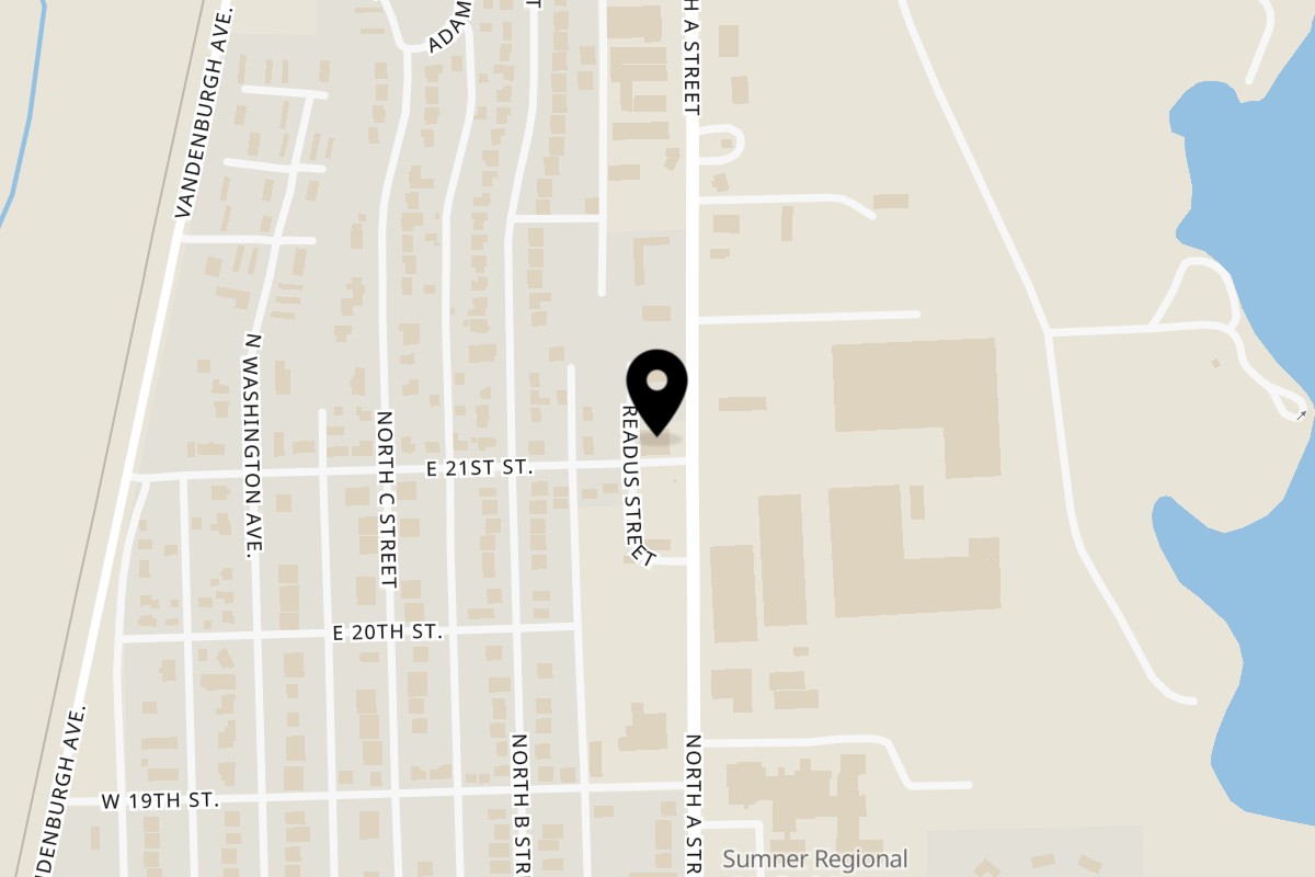 Map showing the location of AndysD3 grill and bar on 1604 N A St in Wellington